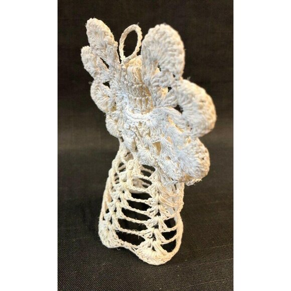 Angel Ornaments 2 Vintage Crochet Handcrafted Christmas Starched White Wings - Picture 9 of 10